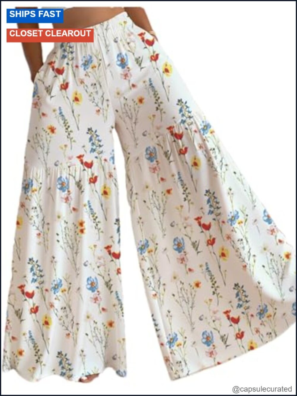 Womens Wide Leg Pants 2026 Summer Floral Elastic Waist Palazzo Trousers Boho